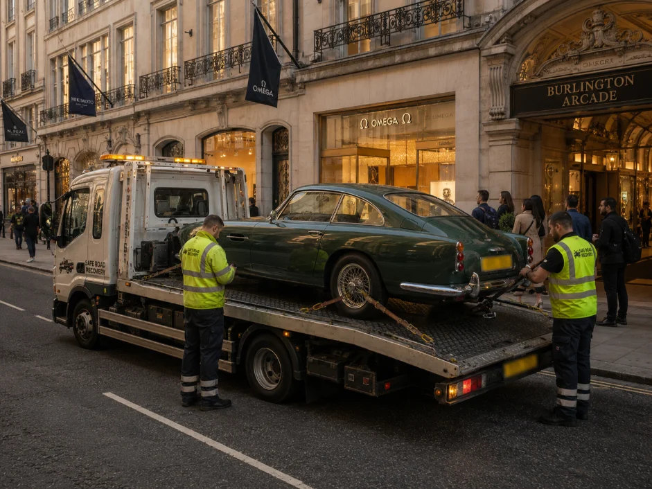 Aston Martin DB5 Classic Car Towing Piccadilly