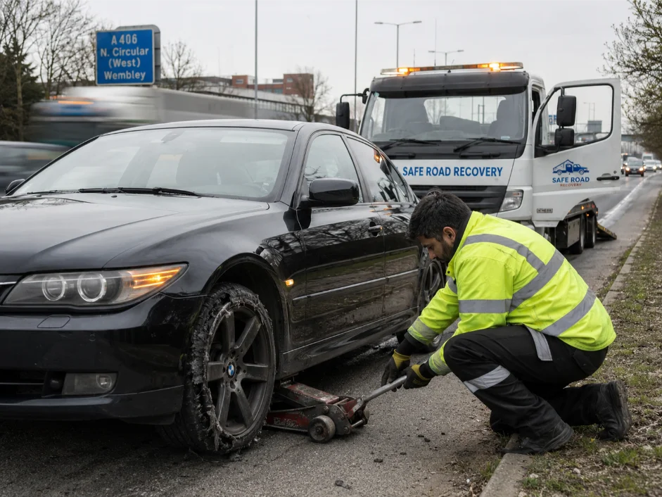BMW 5 Series Tyre Blowout Recovery A406 Wembley