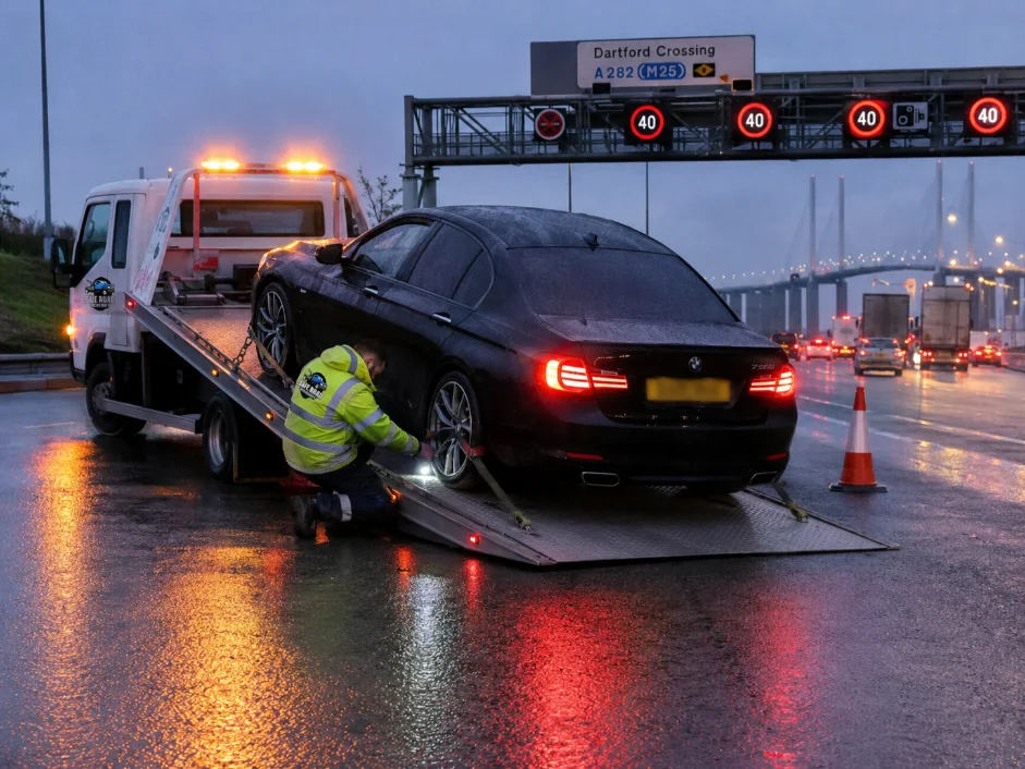 BMW 7 Series Flatbed Recovery Dartford Crossing M25 Motorway