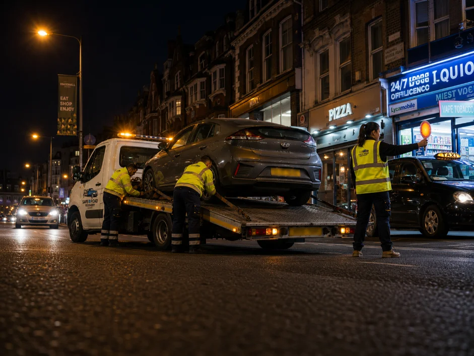 Hyundai Ioniq Car Recovery Pimlico Vauhall Bridge Road at Night
