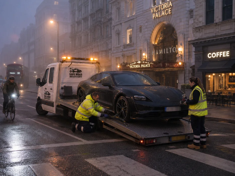 Car Recovery Pimlico Victoria Palace Porsche Taycan Flatbed Recovery