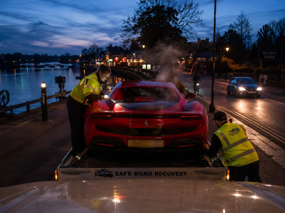 Ferrari 296 Overheating Recovery Bushy Park Night