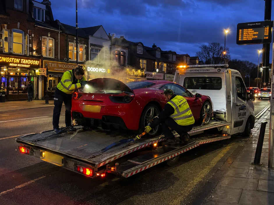 Ferrari 488 Breakdown Recovery Kingston Road at night