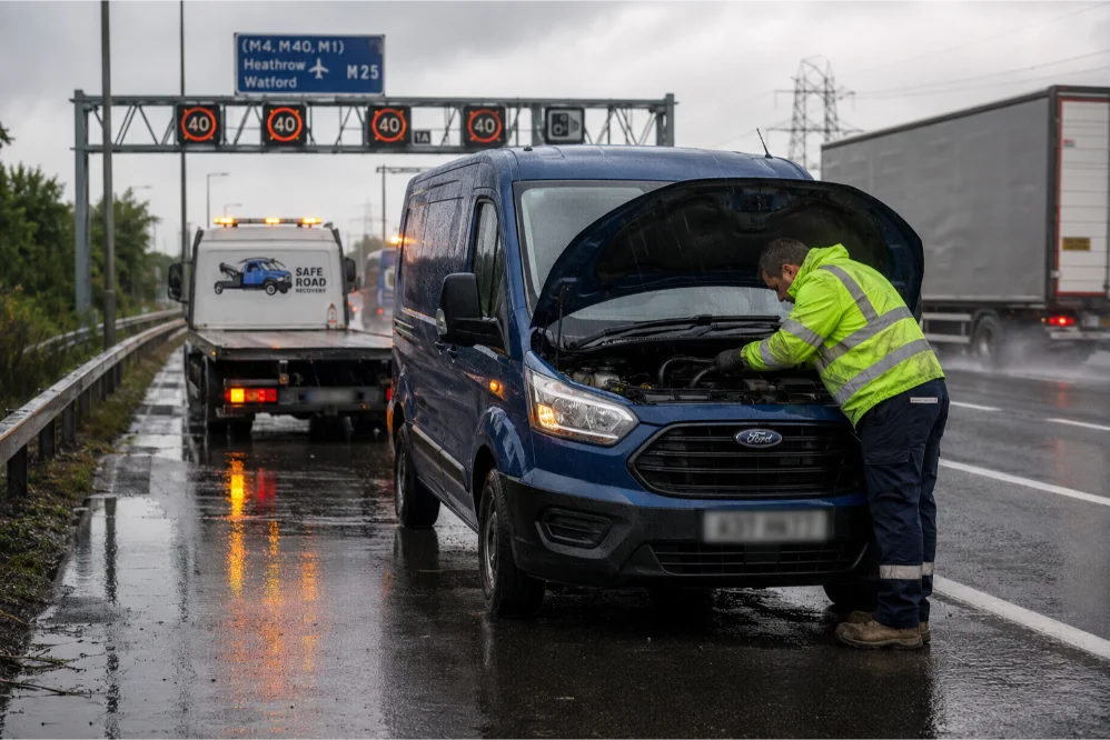 Ford Transit Van Engine Breakdown M25 Motorway Breakdown Recovery in rain