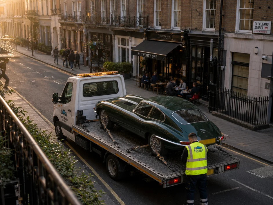Jaguar E-type Classic Car Towing Marylebone