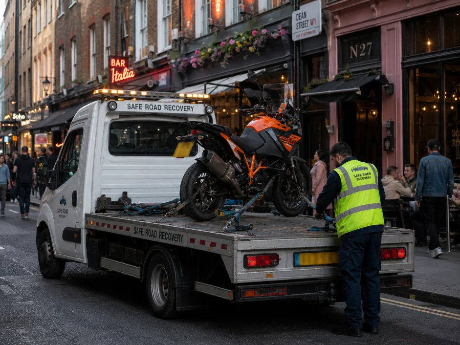 KTM 1290 Super Adventure Motorbike Towing Dean Street Soho