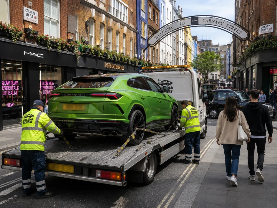 Lamborghini Urus Luxury Car recovery Carnaby Street Soho