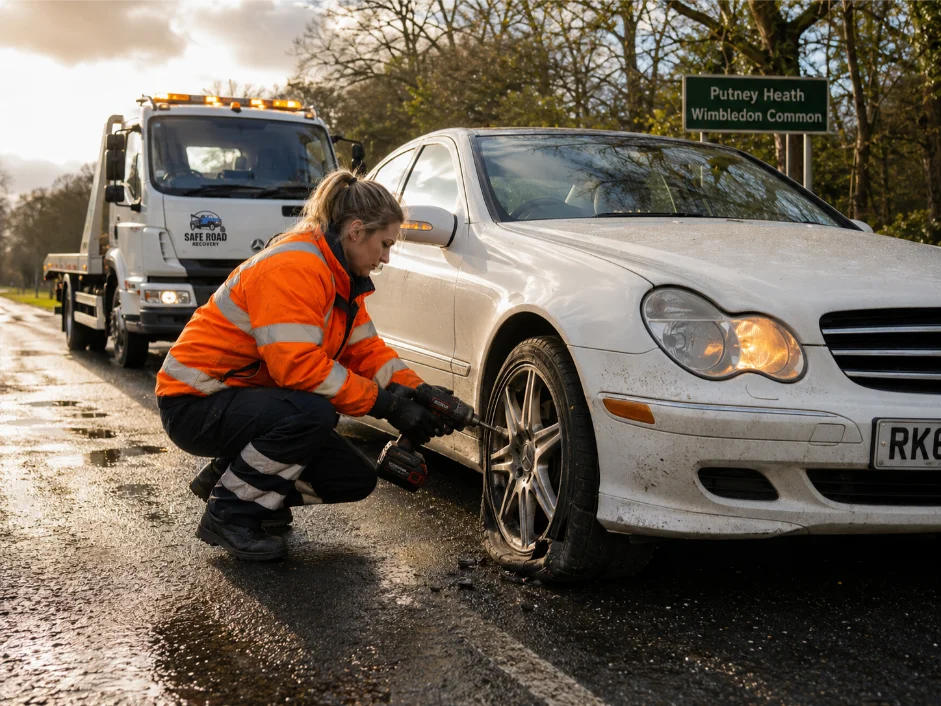 Mercedes C-class Puncture recovery Putney Heath