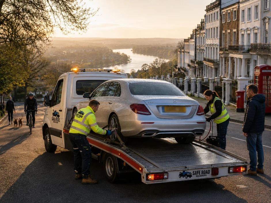 Mercedes E-class Flatbed Recovery Richmond Hill Sunset