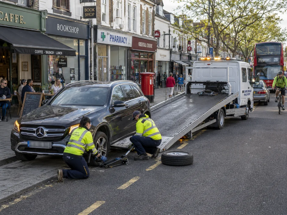 Mercedes GLC flat tyre recovery Surbiton High Street