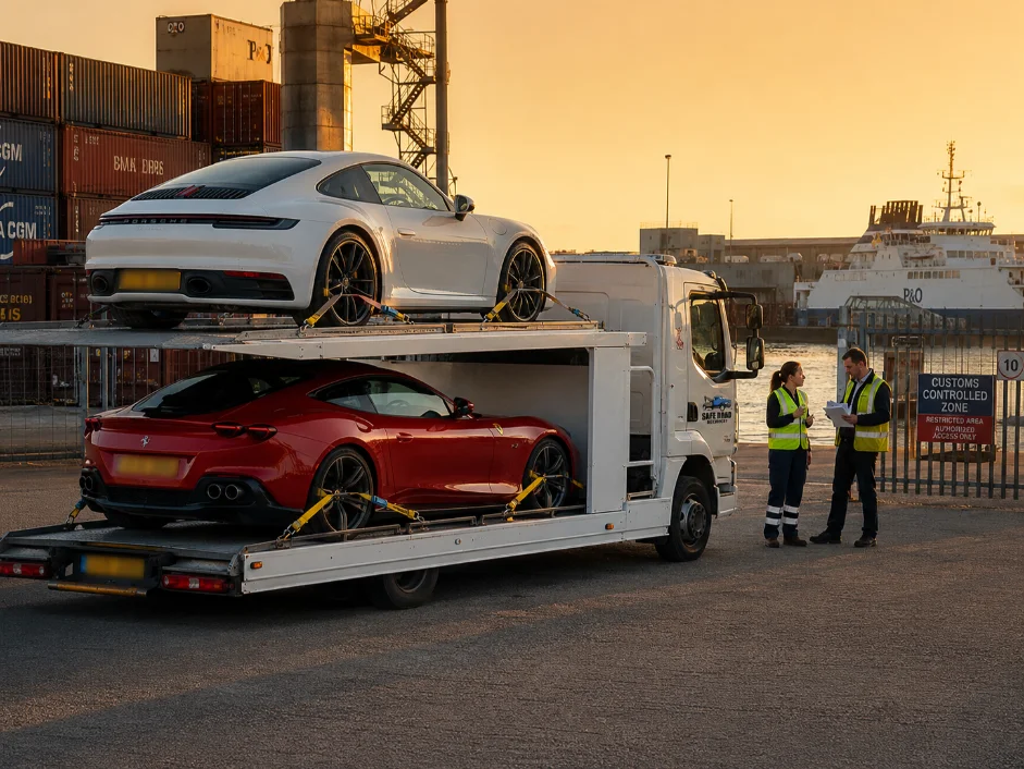 Porsche 911 Ferrari Roma Car Transporter Dover Port