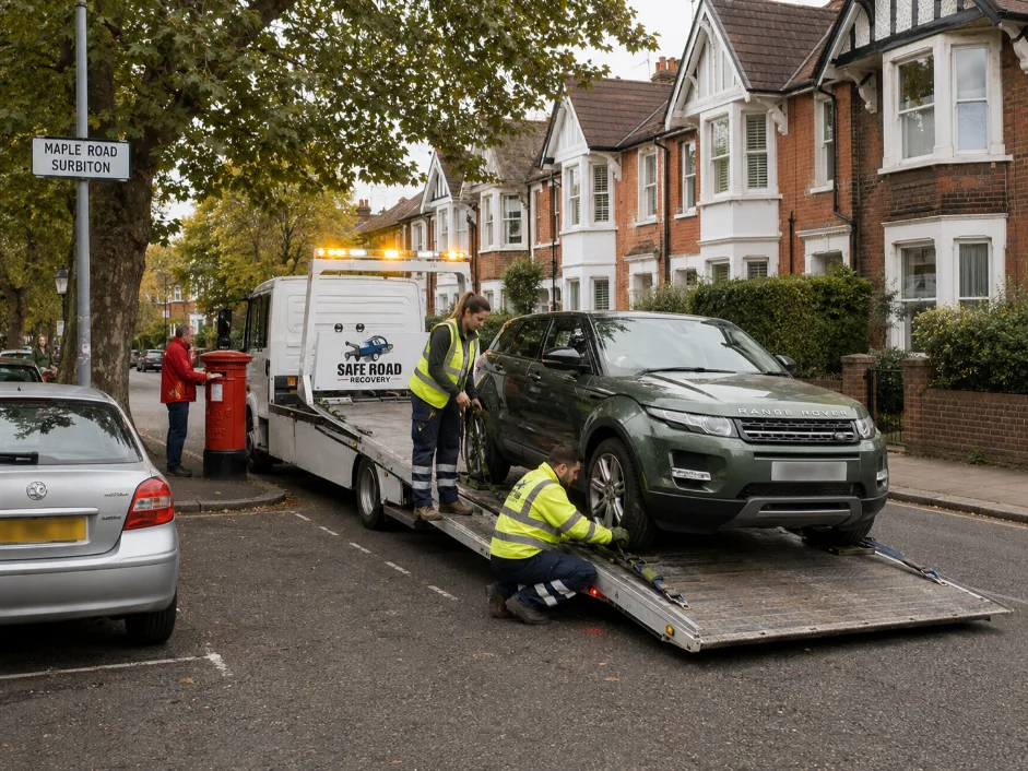 Range Rover Evoque Flatbed Recovery Maple Road surbiton