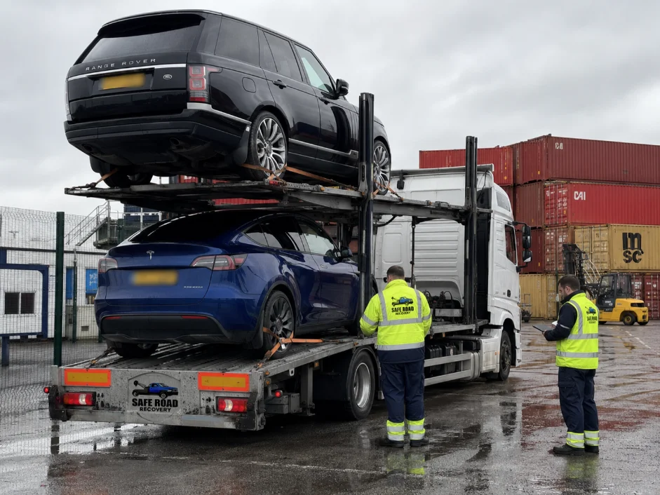 Range Rover Tesla Model Y Car Transporter Tilbury Docks