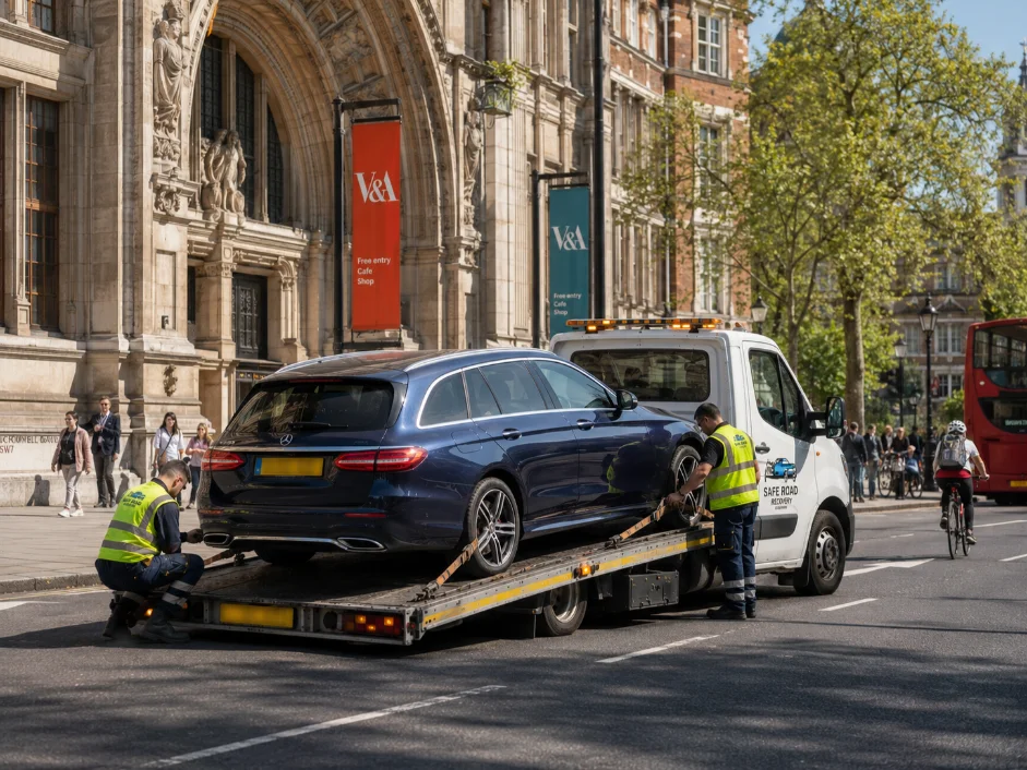 Car Recovery Mercedes E-class Estate Vicoria and Albert Museum South Kensington