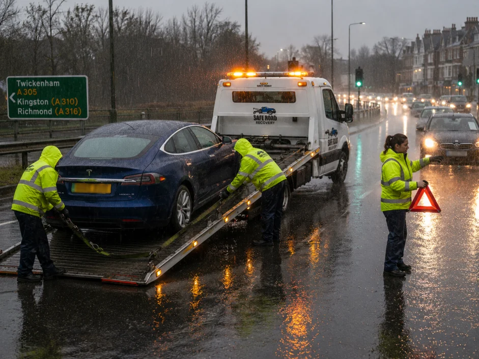 Tesla Model S rainy Breakdown Recovery A326 Twickerham