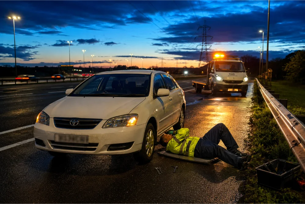 Toyota Corolla Roadside Repair Motorway Night