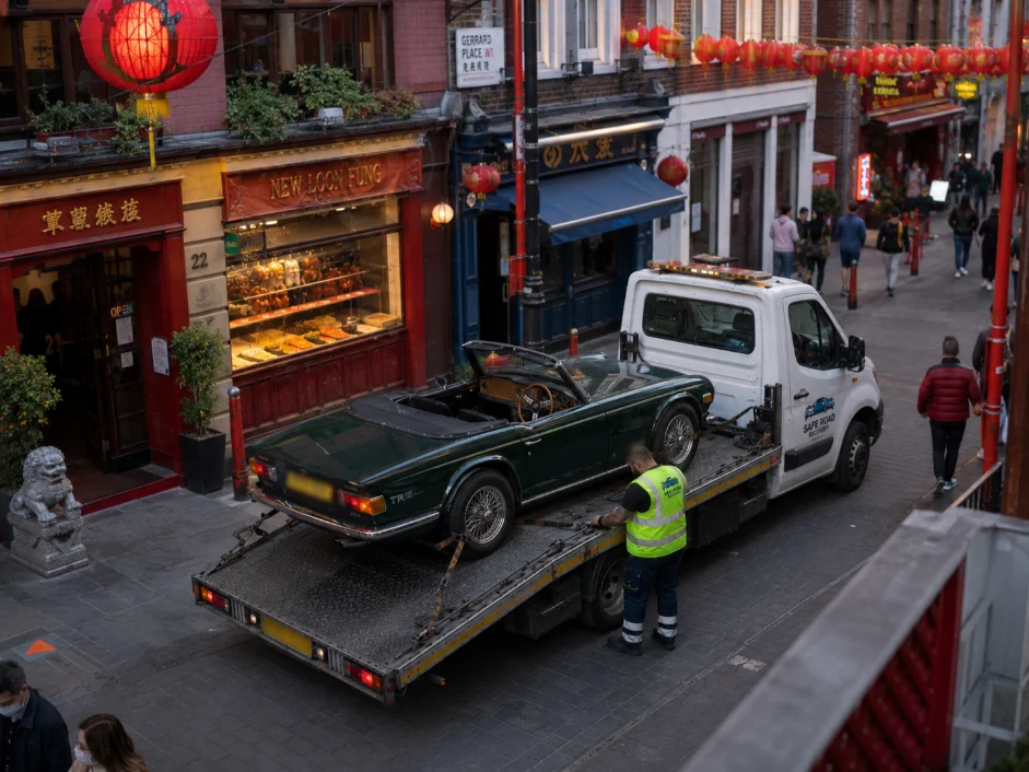 Triumph Tr6 Classic Car towing Chinatown