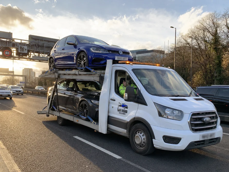 Volkswagen Golf R BMW 3 Series Car Transporter Motorway London