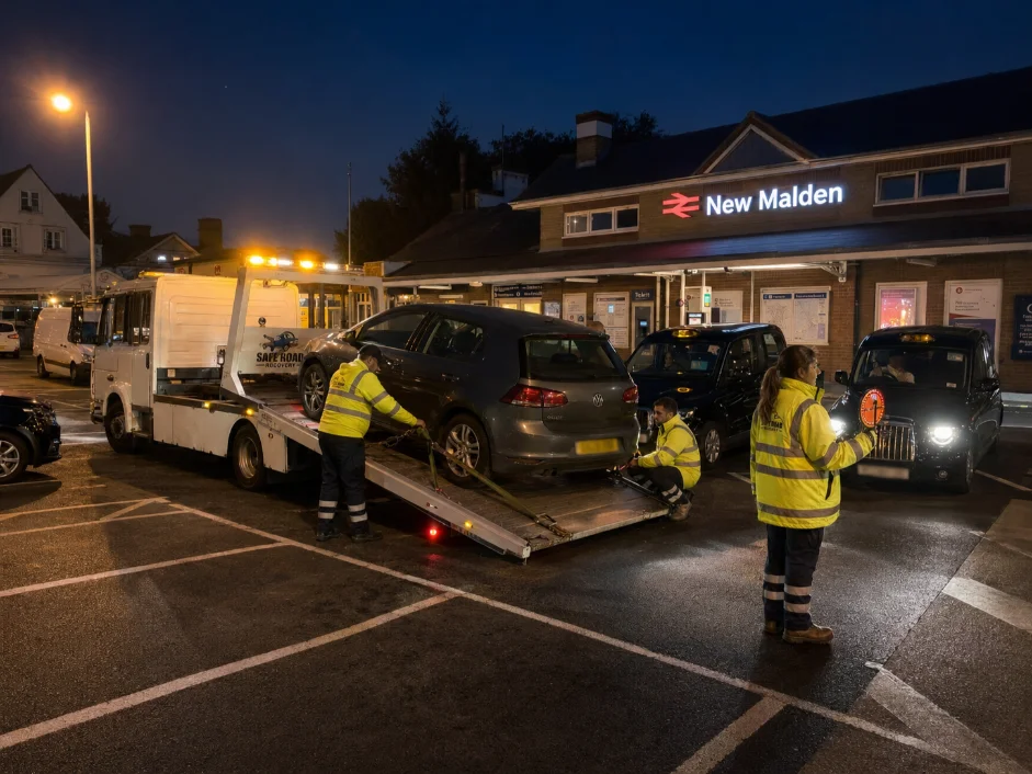 Volkswagen Golf Recovery New Malden Station at Night