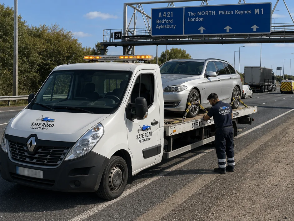 BMW 5 Series Vehicle Transport M1 Motorway Junction 21, UK