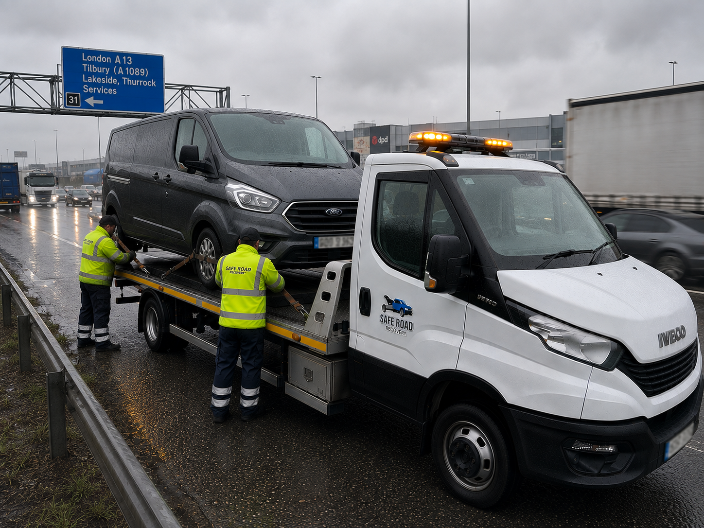 Ford Transit Van Recovery on A13 Road Tilbury, UK