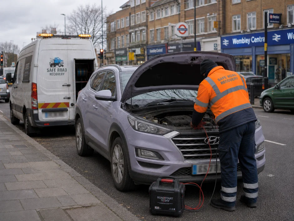Hyundai Tucson jumpstart service in Wembly, UK.