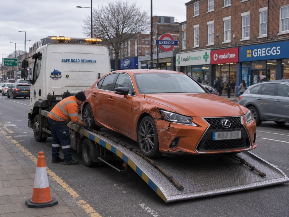 Lexus IS accident recovery in Uxbridge, England