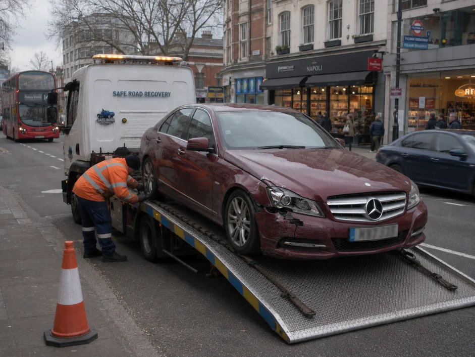 Mercedes C-class Accident recovery Fulham, UK