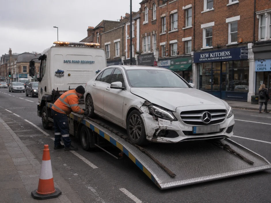 Mercedes C-class Accident recovery in Kew, United Kingdom