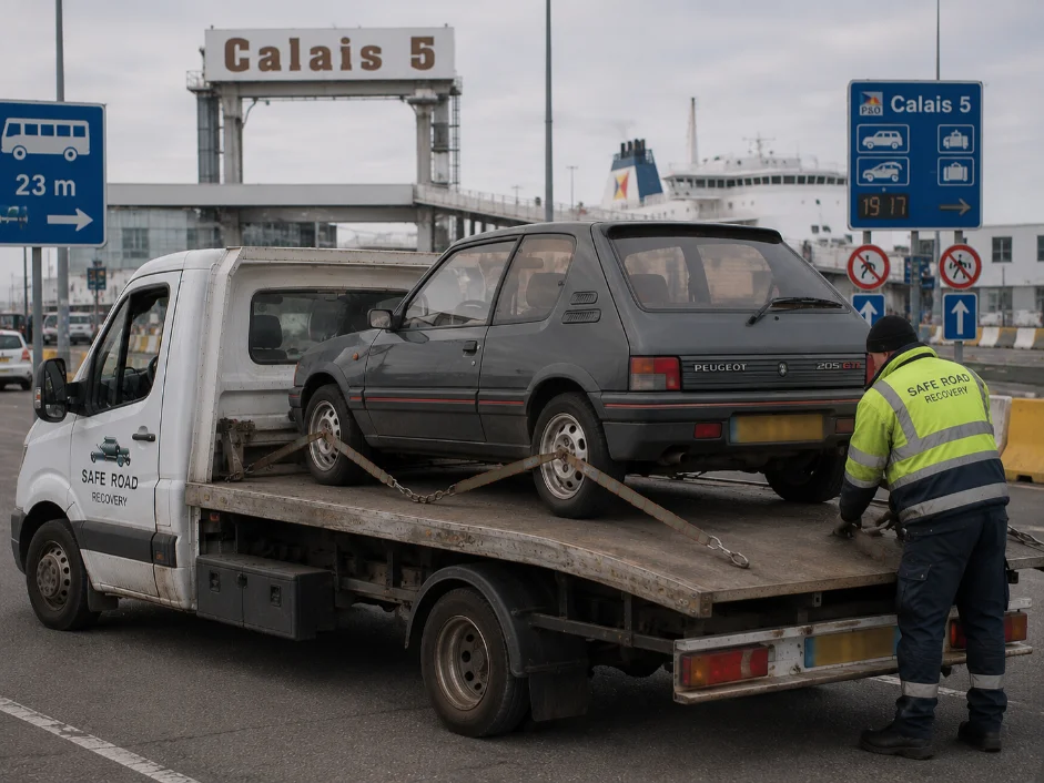 Peugeot 205 GTI Classic Car Towing Calais France to UK