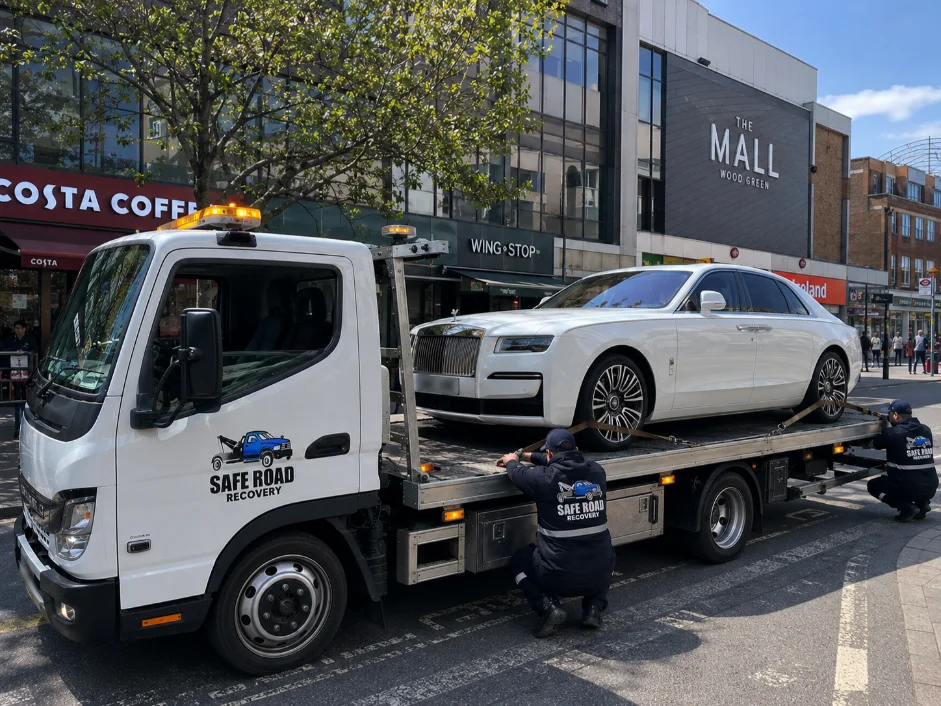 Rolls Royce Ghost Luxury Car Recovery near the Mall in Wood Green, UK