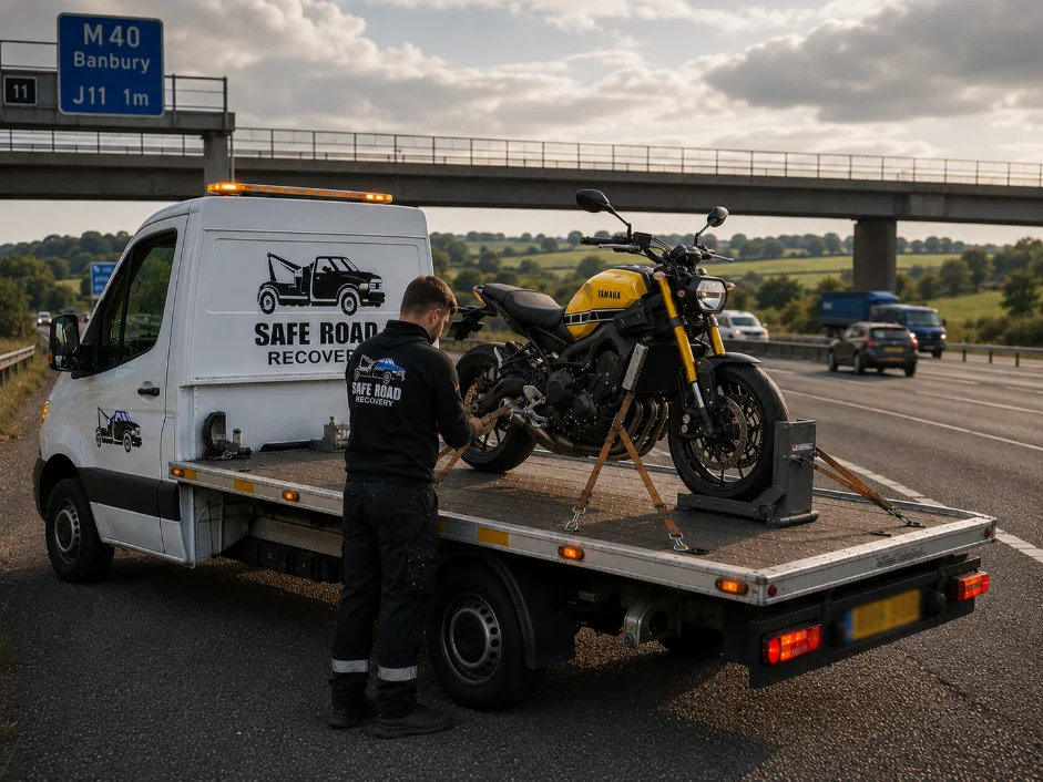Yamaha MT 09 Motorbike Towing and transport M40 Motorway Banbury, UK