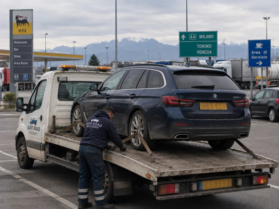 Car Recovery of blue Car from Torino Italy to UK