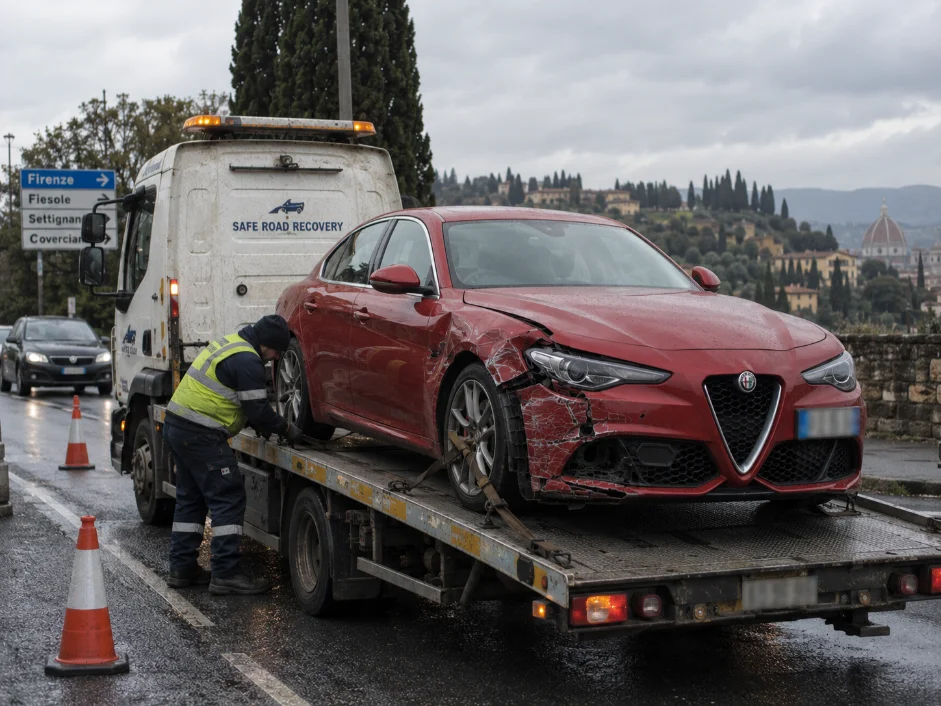 Alfa Romeo Giulia Accident Recovery in Florence, Italy to UK