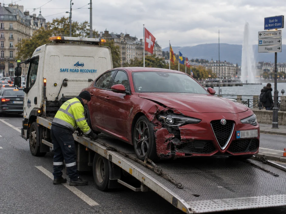 Alfa Romeo Giulia Accident Recovery Geneva Switzerland to UK