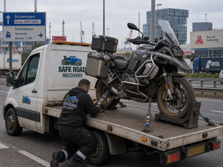 BMW R1250 GS Motorbile Towing Antwerp from Belgium to UK