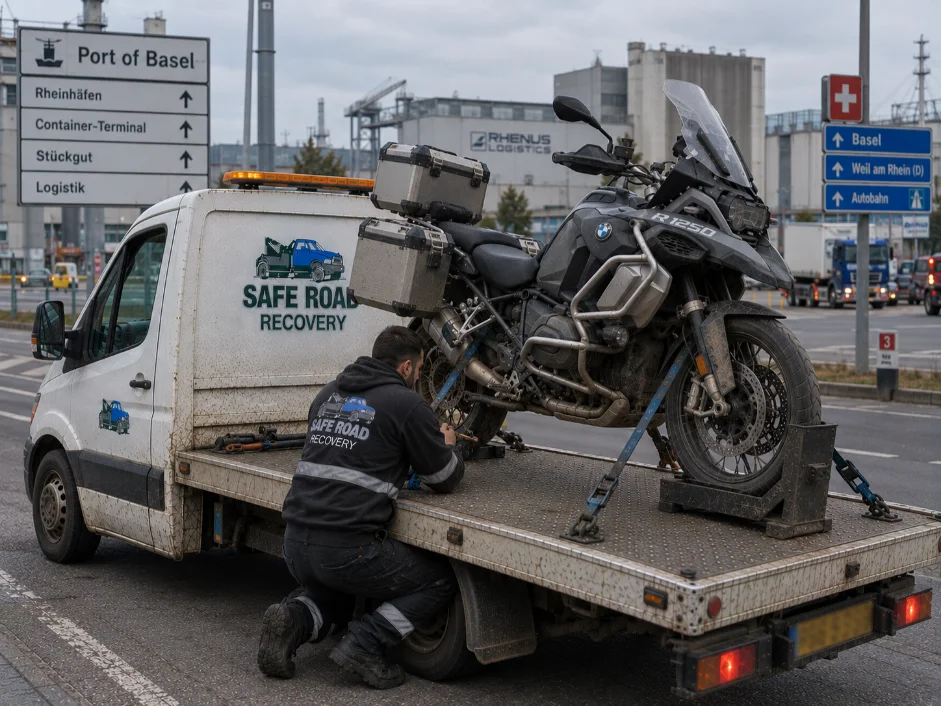 BMW R1250 GS Motorbike Towing from Basel Switzerland to UK