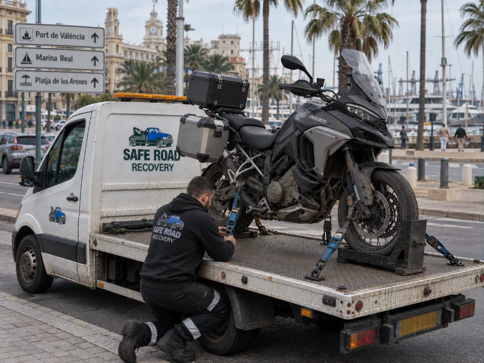 Ducati Multistrada Motorbike towing Valencia Spain to UK