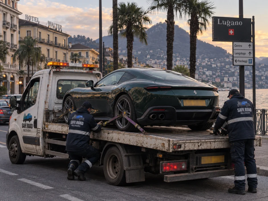 Ferrari Roma Luxury Car Recovery Lugano Switzerland to UK
