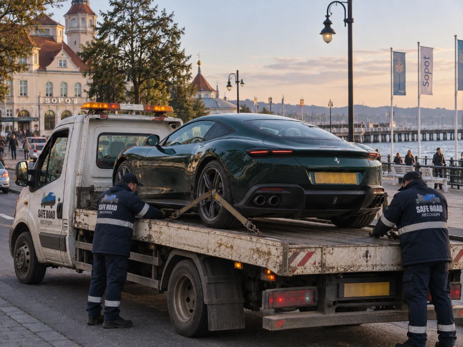 Ferrari Roma Luxury Car Recovery from Sopot Poland to UK
