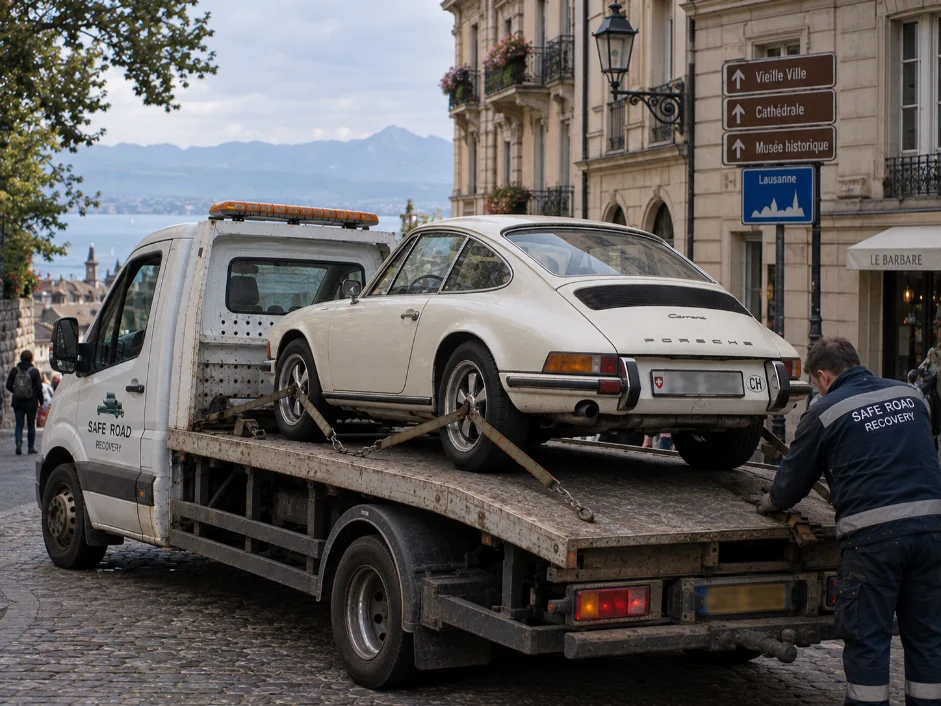 Porsche 911 Classic Car Towing from Lausanne Switzerland to UK