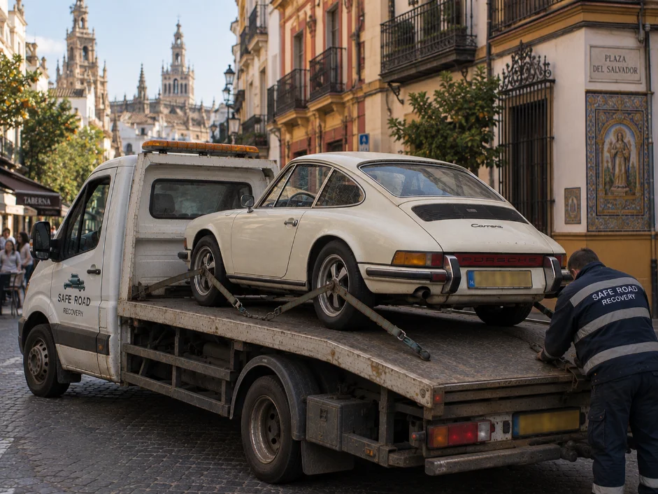 Porsche 911 Classic Car towing from Seville Spain to UK